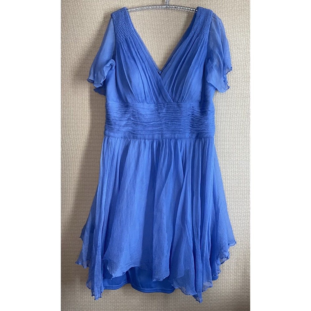 JC Collections Blue 100% Silk Chiffon Mini‎ Dress Women's Size 16 Wedding Party - Picture 5 of 15